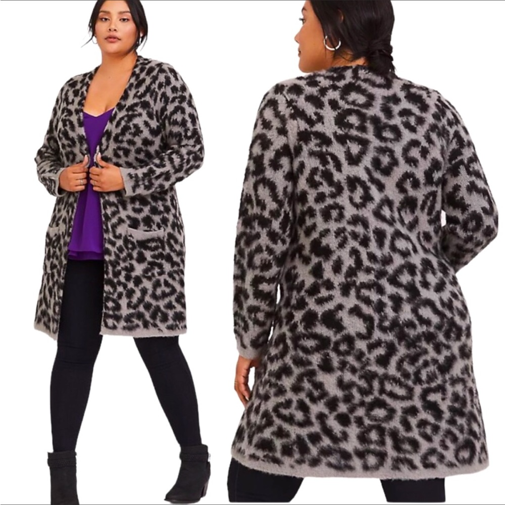 Torrid Grey Leopard Longline Cardigan NWT
